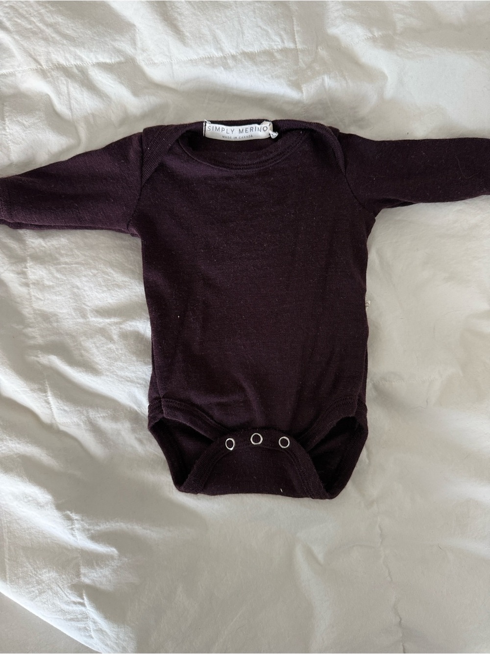 0-3 Month Merino wool long sleeved onesie